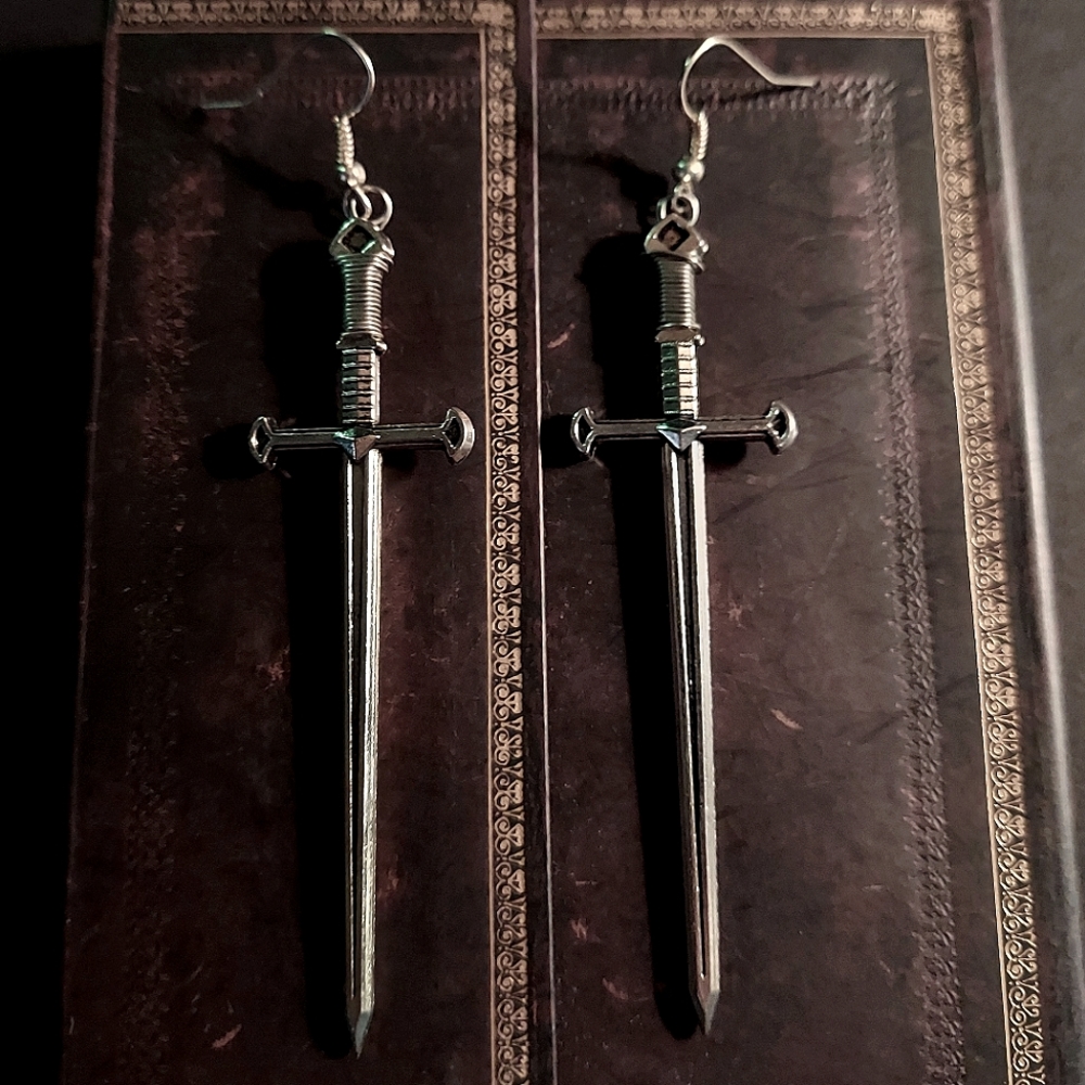 Handmade 4 in. Stainless Steel Sword Earrings
